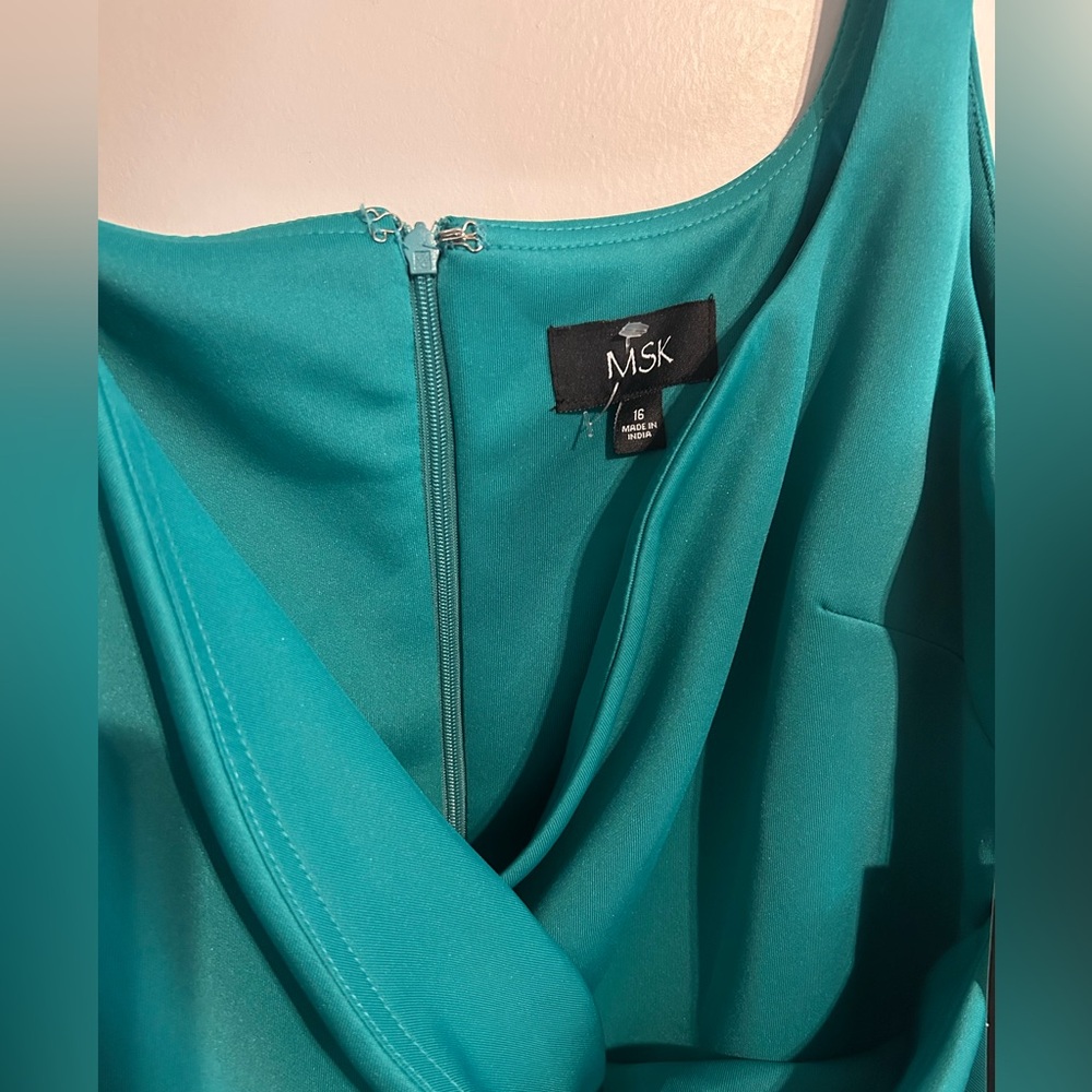MSK One Shoulder Teal Dress with Ruffle Detail - Picture 3 of 5